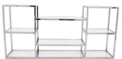 Casa Padrino Luxus Konsole Silber 160 x 38 x H. 75 cm - Edelstahl Konsolentisch mit Glasplatten