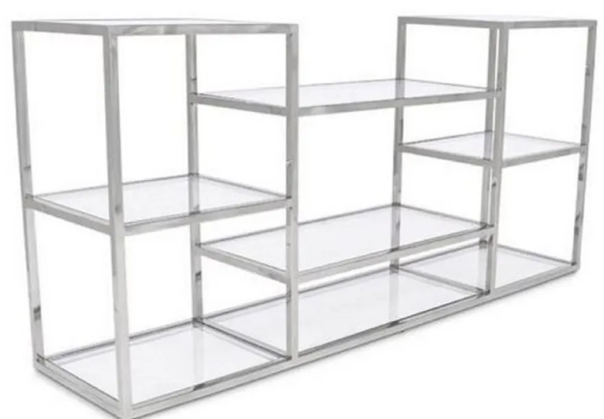 Casa Padrino Luxus Konsole Silber 160 x 38 x H. 75 cm - Edelstahl Konsolentisch mit Glasplatten