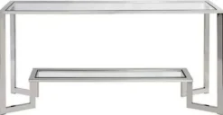 Casa Padrino Luxus Konsole Silber 160 x 40 x H. 78 cm - Metall Konsolentisch mit Glasplatten - Wohnzimmer Möbel - Luxus Möbel
