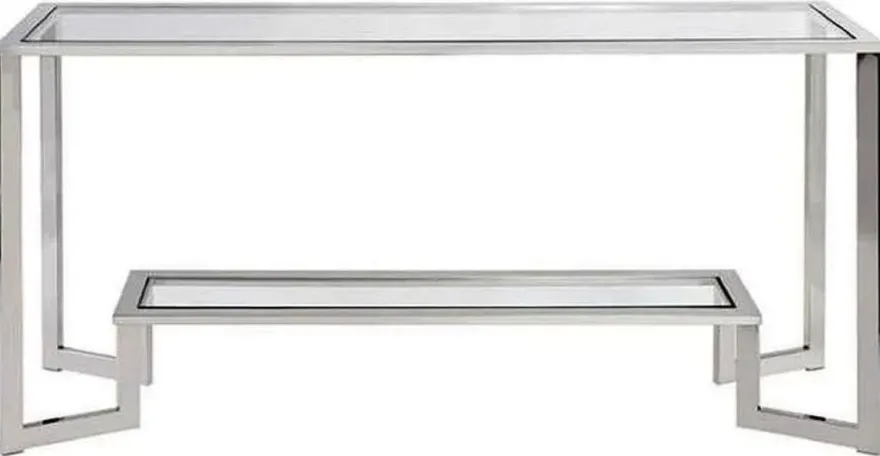 Casa Padrino Luxus Konsole Silber 160 x 40 x H. 78 cm - Metall Konsolentisch mit Glasplatten - Wohnzimmer Möbel - Luxus Möbel