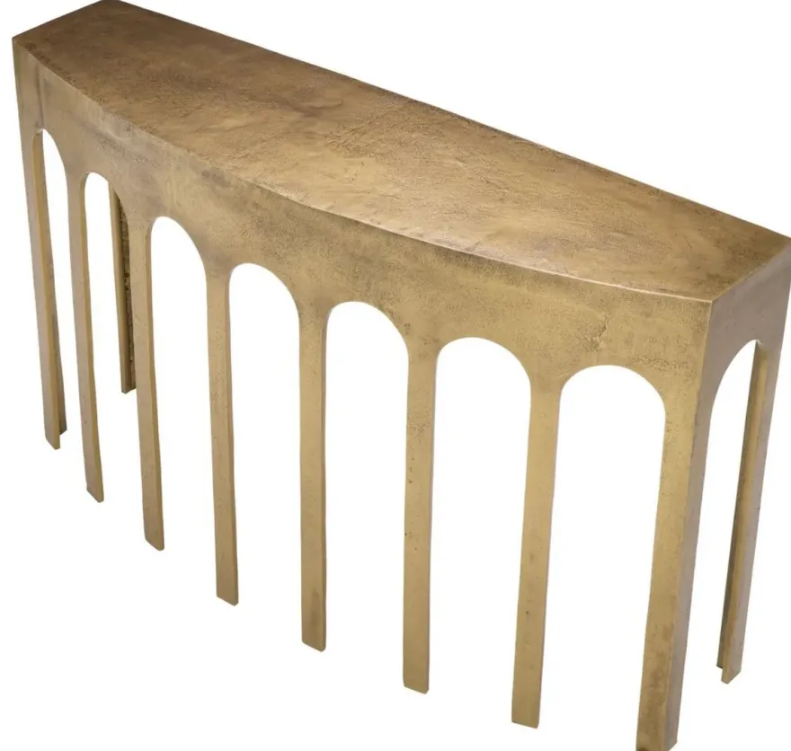 Casa Padrino Luxus Konsole Vintage Messing 132 x 37,5 x H. 79 cm - Rechteckiger Aluminium Konsolentisch - Wohnzimmer Möbel - Aluminium Möbel - Luxus Möbel - Luxus Qualität