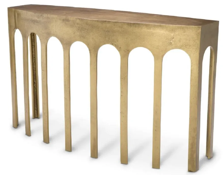 Casa Padrino Luxus Konsole Vintage Messing 132 x 37,5 x H. 79 cm - Rechteckiger Aluminium Konsolentisch - Wohnzimmer Möbel - Aluminium Möbel - Luxus Möbel - Luxus Qualität