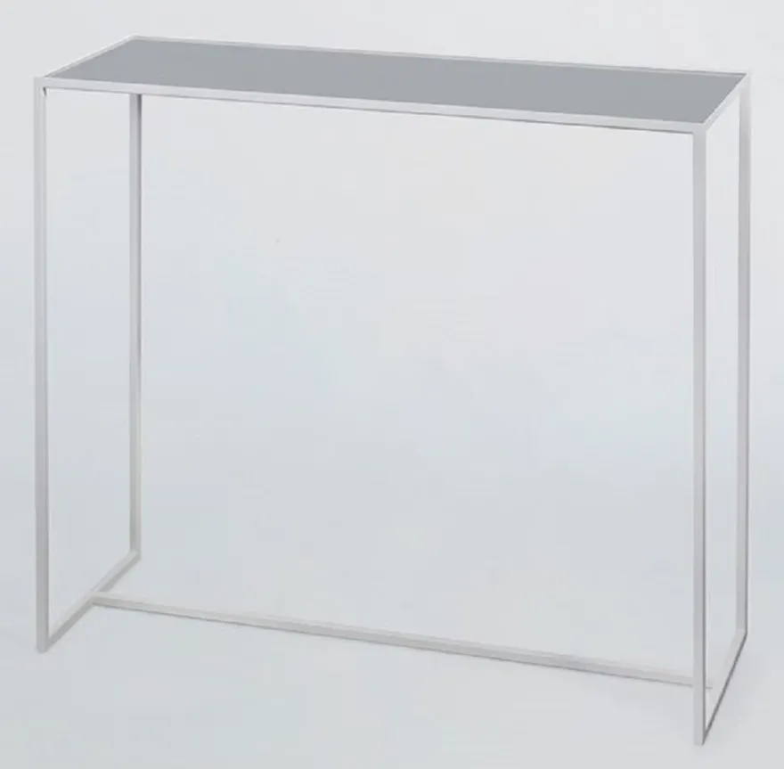 Casa Padrino Luxus Konsole Weiß / Grau / Schwarz 100 x 35 x H. 85 cm - Rechteckiger Metall Konsolentisch mit Spiegelglas Tischplatte - Wohnzimmer Möbel - Luxus Möbel