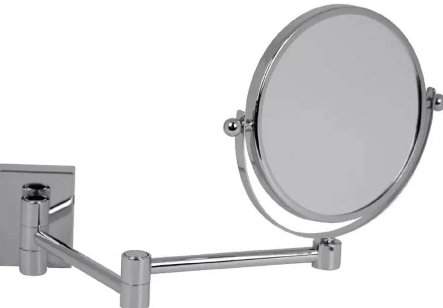 Casa Padrino Luxus Kosmetik Spiegel Silber Ø 16 x 40 x H. 25 cm - Verstellbarer Kosmetik Wandspiegel - Badezimmer Schmink Spiegel - Badezimmer Accessoires - Luxus Qualität - Made in Italy