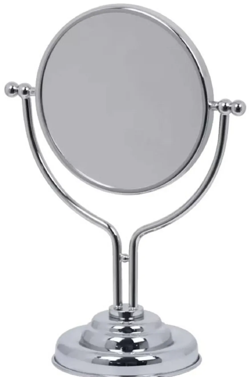 Casa Padrino Luxus Kosmetik Tischspiegel Silber 22,5 x 13 x H. 31 cm - Runder verstellbarer Badezimmer Schmink Spiegel - Badezimmer Accessoires - Luxus Qualität - Made in Italy