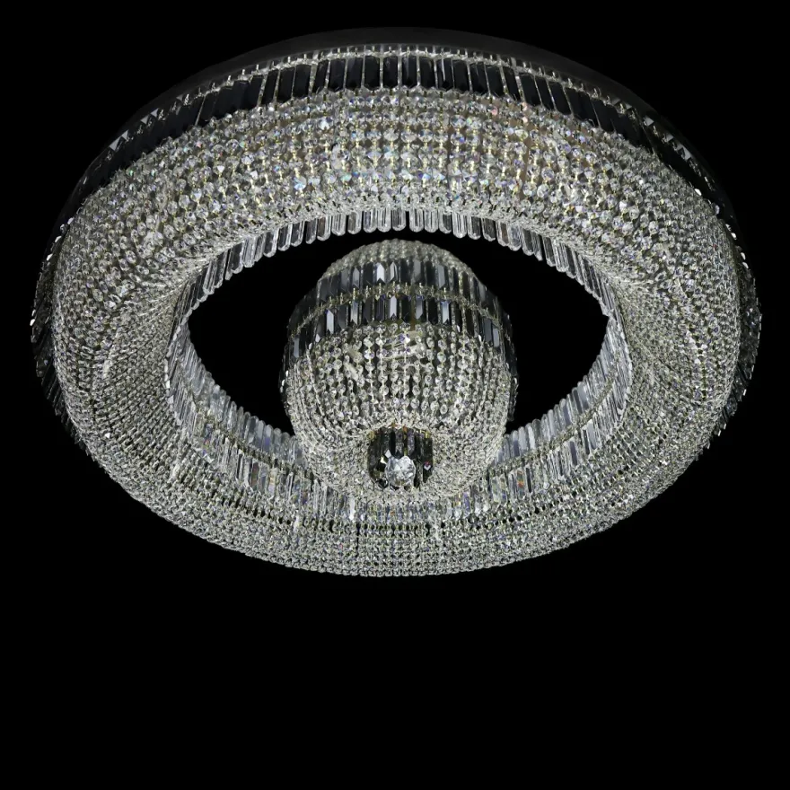 Casa Padrino Luxus Kristall Deckenleuchte Silber Ø 120 x H. 26 cm - Prunkvolle Messing Deckenleuchte mit böhmischem Kristallglas - Barock Möbel - Edel & Prunkvoll