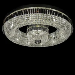 Casa Padrino Luxus Kristall Deckenleuchte Silber Ø 120 x H. 26 cm - Prunkvolle Messing Deckenleuchte mit böhmischem Kristallglas - Barock Möbel - Edel & Prunkvoll