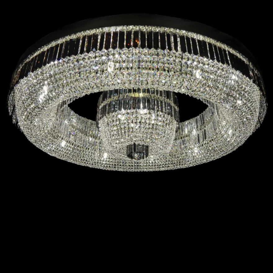 Casa Padrino Luxus Kristall Deckenleuchte Silber Ø 120 x H. 26 cm - Prunkvolle Messing Deckenleuchte mit böhmischem Kristallglas - Barock Möbel - Edel & Prunkvoll