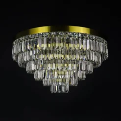 Casa Padrino Luxus Kristall Deckenleuchte Gold Ø 60 x H. 34 cm - Prunkvolle Messing Deckenleuchte mit böhmischem Kristallglas - Barock Möbel - Edel & Prunkvoll