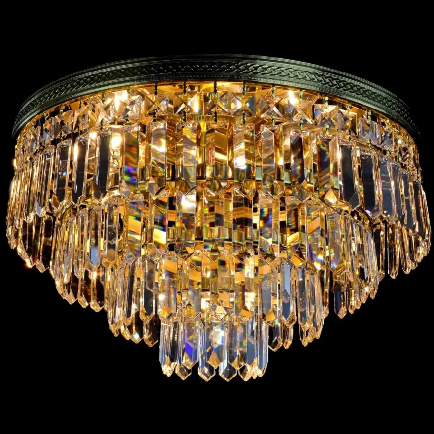 Casa Padrino Luxus Kristall Deckenleuchte Gold Ø 40 x H. 20 cm - Prunkvolle Messing Deckenleuchte mit böhmischem Kristallglas - Barock Möbel - Edel & Prunkvoll