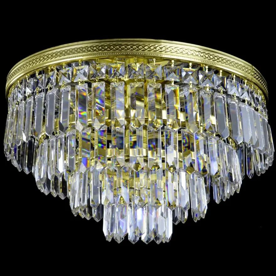 Casa Padrino Luxus Kristall Deckenleuchte Gold Ø 40 x H. 20 cm - Prunkvolle Messing Deckenleuchte mit böhmischem Kristallglas - Barock Möbel - Edel & Prunkvoll