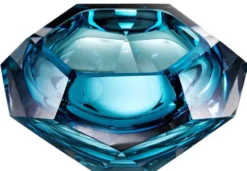 Casa Padrino Luxus Kristallglas Schüssel Blau 20 x 20 x H. 9,5 cm - Sechseckige Deko Schüssel - Luxus Accessoires
