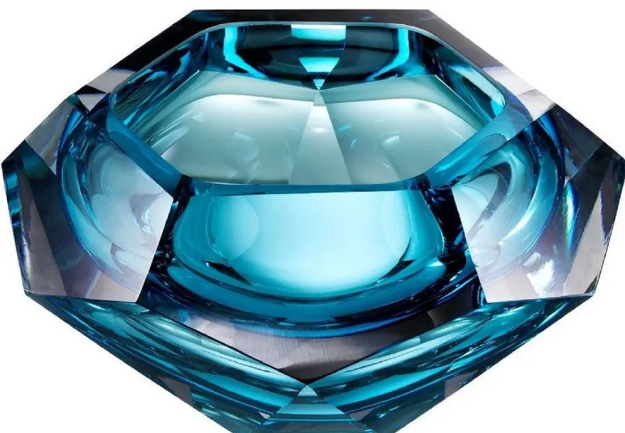 Casa Padrino Luxus Kristallglas Schüssel Blau 20 x 20 x H. 9,5 cm - Sechseckige Deko Schüssel - Luxus Accessoires