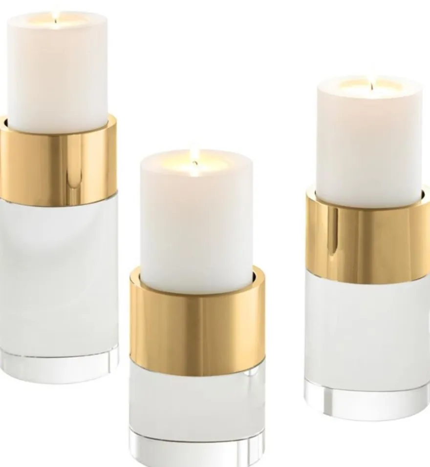 Casa Padrino Luxus Kristallglas Kerzenhalter Set Gold - Wohnzimmer Deko