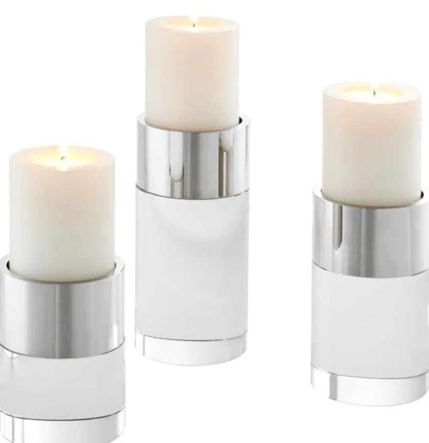 Casa Padrino Luxus Kristallglas Kerzenhalter Set Silber - Wohnzimmer Deko