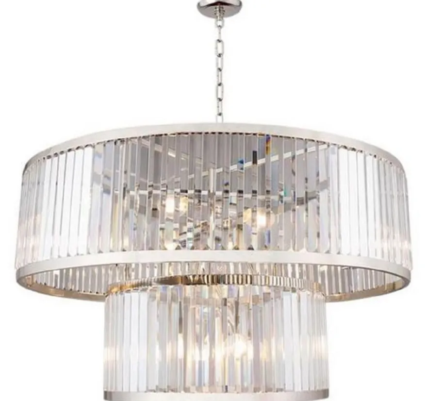 Casa Padrino Luxus Kristallglas Kronleuchter Silber Ø 90 x H. 50 cm - Hotel & Restaurant Kronleuchter - Luxus Qualität