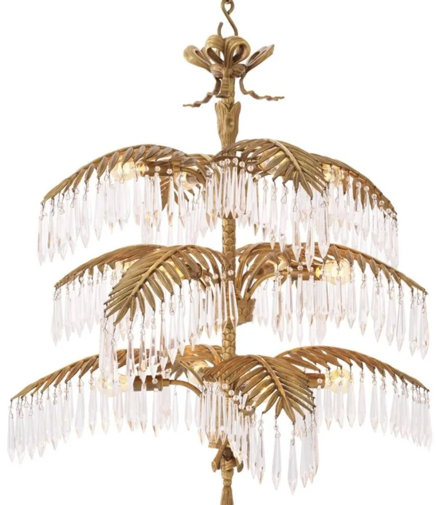 Casa Padrino Luxus Kristallglas Kronleuchter Vintage Messingfarben 80 x 80 x H. 88 cm - Luxus Qualität