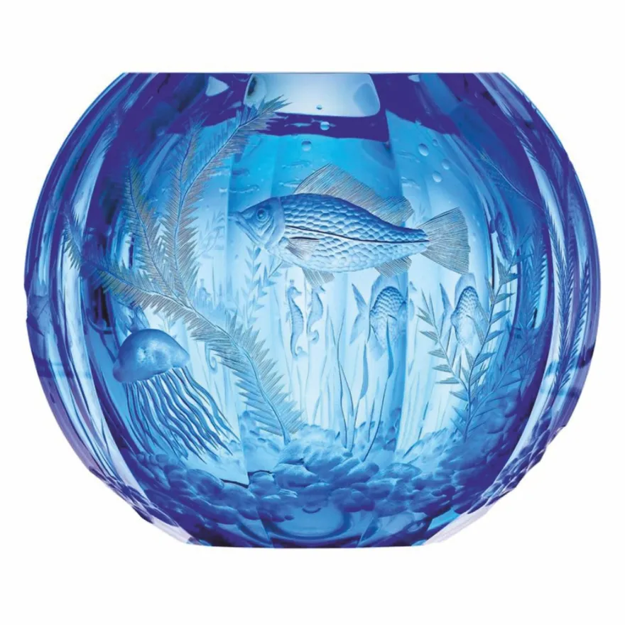 Casa Padrino Luxus Kristallglas Vase Blau Ø 20 x H. 20 cm - Mundgeblasen & Handgeschliffen