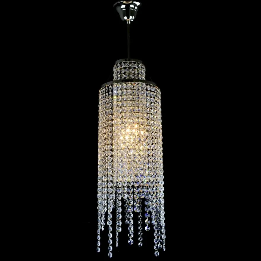 Casa Padrino Luxus Kristall Hängeleuchte Silber Ø 20 x H. 62 cm - Prunkvolle Messing Hängeleuchte mit böhmischem Kristallglas - Barock Möbel - Edel & Prunkvoll