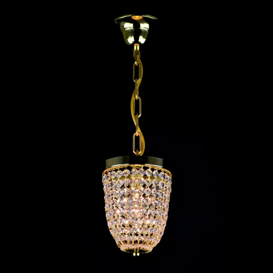 Casa Padrino Luxus Kristall Hängeleuchte Gold Ø 15 x H. 20 cm - Prunkvolle Messing Hängeleuchte mit böhmischem Kristallglas - Barock Möbel - Edel & Prunkvoll
