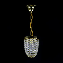 Casa Padrino Luxus Kristall Hängeleuchte Gold Ø 15 x H. 20 cm - Prunkvolle Messing Hängeleuchte mit böhmischem Kristallglas - Barock Möbel - Edel & Prunkvoll