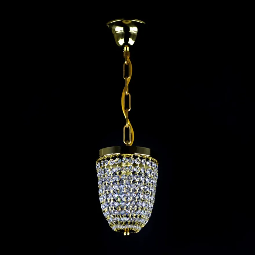 Casa Padrino Luxus Kristall Hängeleuchte Gold Ø 15 x H. 20 cm - Prunkvolle Messing Hängeleuchte mit böhmischem Kristallglas - Barock Möbel - Edel & Prunkvoll