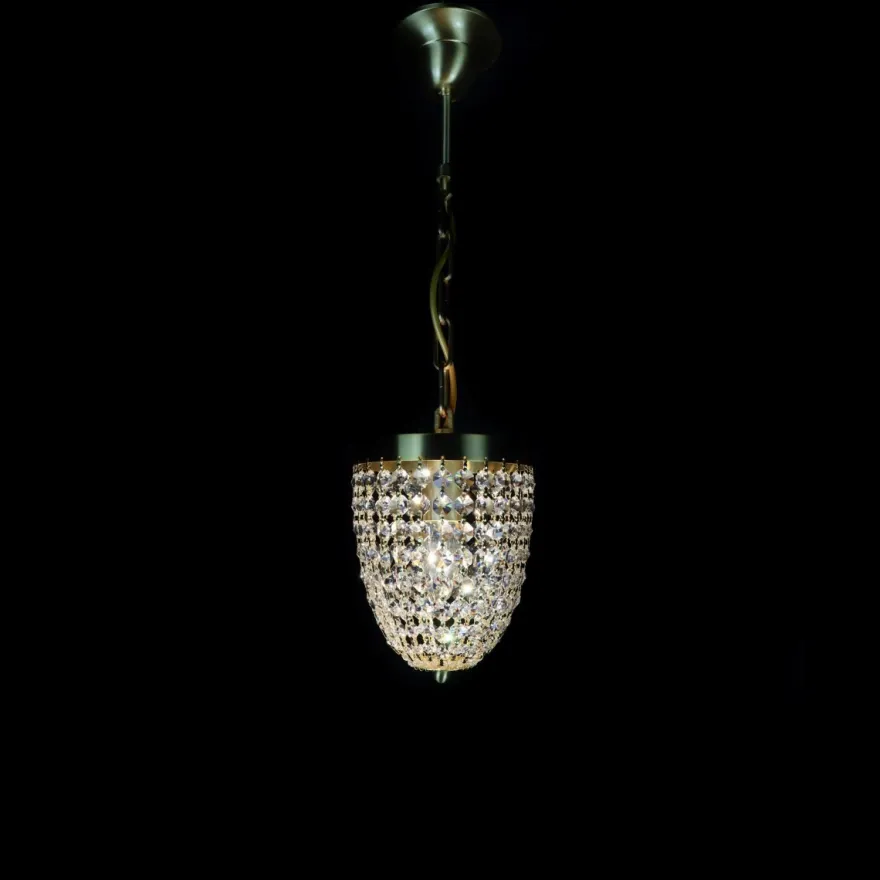 Casa Padrino Luxus Kristall Hängeleuchte Gold Ø 15 x H. 20 cm - Prunkvolle Messing Hängeleuchte mit böhmischem Kristallglas - Barock Möbel - Edel & Prunkvoll