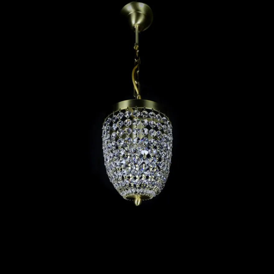 Casa Padrino Luxus Kristall Hängeleuchte Gold Ø 15 x H. 20 cm - Prunkvolle Messing Hängeleuchte mit böhmischem Kristallglas - Barock Möbel - Edel & Prunkvoll