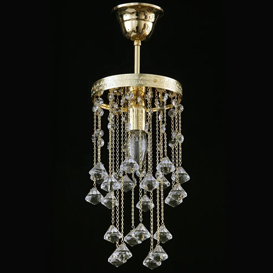 Casa Padrino Luxus Kristall Hängeleuchte Gold Ø 15 x H. 25 cm - Prunkvolle Messing Hängeleuchte mit böhmischem Kristallglas - Barock Möbel - Edel & Prunkvoll