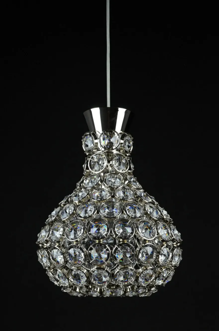 Casa Padrino Luxus Kristall Hängeleuchte Silber Ø 23 x H. 30 cm - Prunkvolle Messing Hängeleuchte mit böhmischem Kristallglas - Barock Möbel - Edel & Prunkvoll
