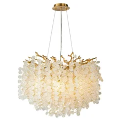 Casa Padrino Luxus Kristall Kronleuchter Gold Ø 60 x H. 30 cm - Runde Hängeleuchte im Ast Design