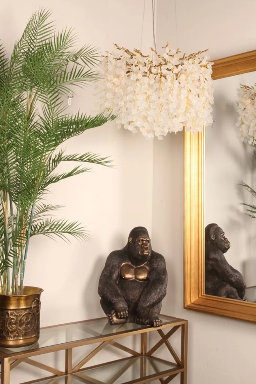 Casa Padrino Luxus Kristall Kronleuchter Gold Ø 60 x H. 30 cm - Runde Hängeleuchte im Ast Design