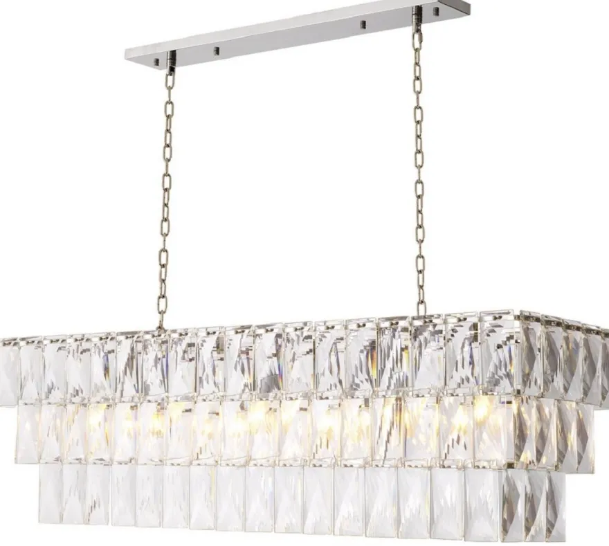 Casa Padrino Luxus Kristall Kronleuchter Silber 140 x 41 x H. 45,5 cm - Luxus Hotel & Restaurant Kronleuchter - Luxus Qualität