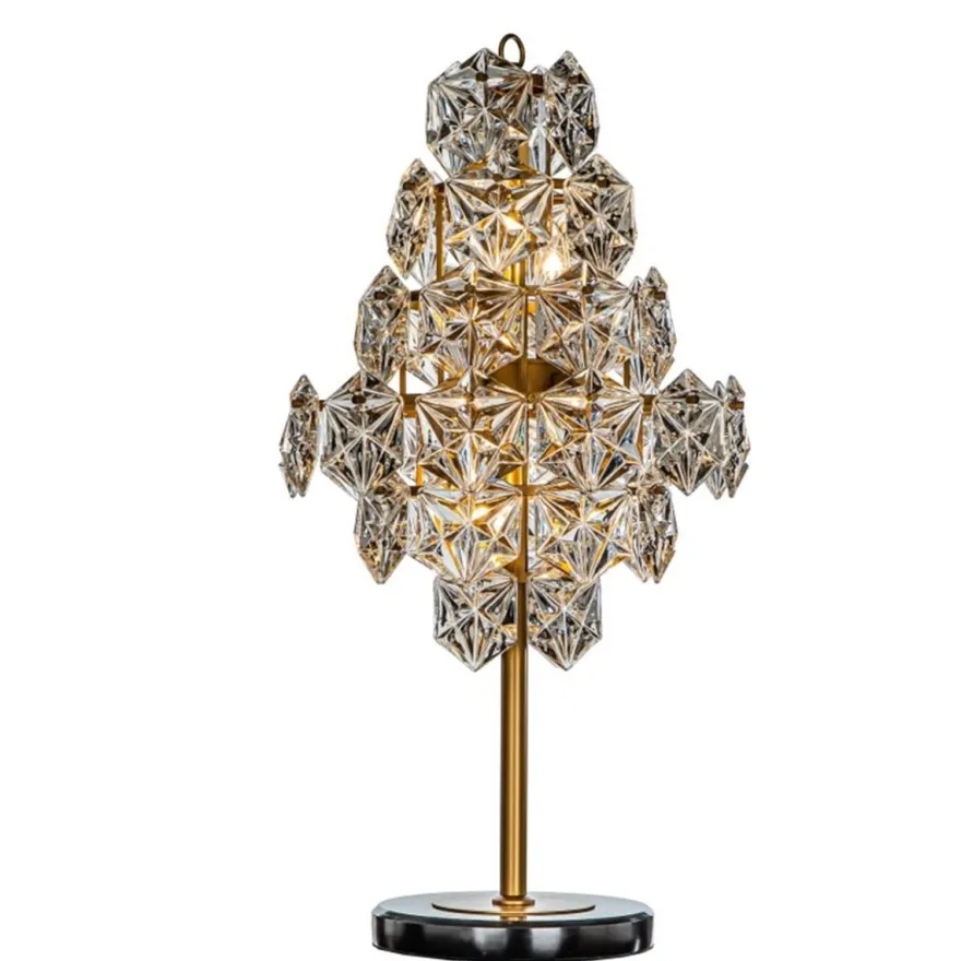 Casa Padrino Luxus Kristall Tischleuchte Gold / Schwarz Ø 46 x H. 85 cm - Tischlampe mit Marmorfuß