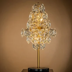 Casa Padrino Luxus Kristall Tischleuchte Gold / Schwarz Ø 46 x H. 85 cm - Tischlampe mit Marmorfuß