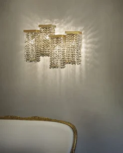 Casa Padrino Luxus Kristall Wandleuchte Messing 50 x 23 x H. 40 cm - Wohnzimmer Wandleuchte - Hotel Wandleuchte - Restaurant Wandleuchte - Luxus Leuchten - Luxus Qualität - Made in Italy