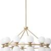 Casa Padrino Luxus Kronleuchter Antik Messingfarben / Weiß Ø 115 x H. 65 cm - Moderner Metall Kronleuchter mit runden Glas Lampenschirmen - Luxus Kollektion