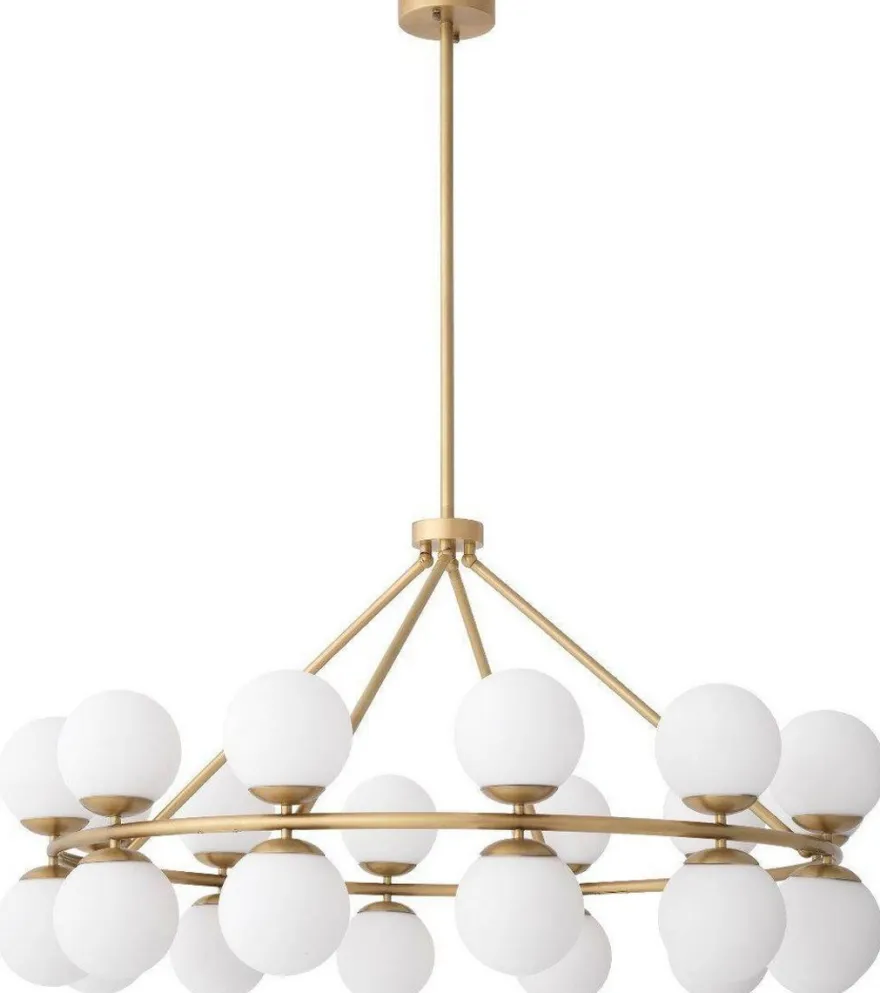 Casa Padrino Luxus Kronleuchter Antik Messingfarben / Weiß Ø 115 x H. 65 cm - Moderner Metall Kronleuchter mit runden Glas Lampenschirmen - Luxus Kollektion