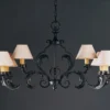Casa Padrino Luxus Kronleuchter Rostbraun B. 110 x H. 56 cm - Handgefertigter Kronleuchter aus Schmiedeeisen mit Blattwerk - Luxus Kollektion - Edel & Prunkvoll