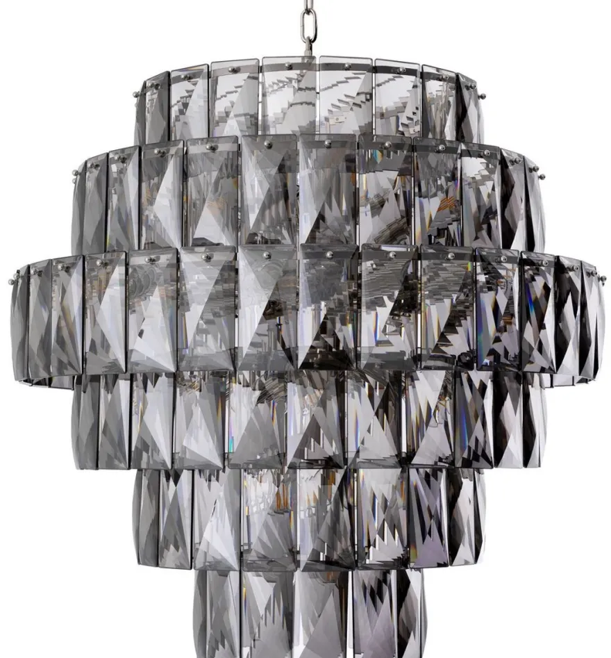 Casa Padrino Luxus Kronleuchter Grau / Silber Ø 80 x H. 80 cm - Moderner runder Kristallglas Kronleuchter - Luxus Qualität