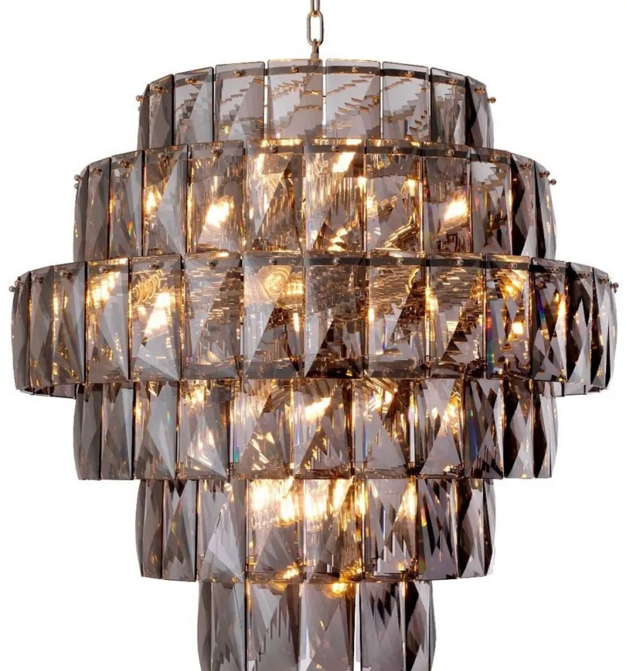 Casa Padrino Luxus Kronleuchter Grau / Silber Ø 80 x H. 80 cm - Moderner runder Kristallglas Kronleuchter - Luxus Qualität