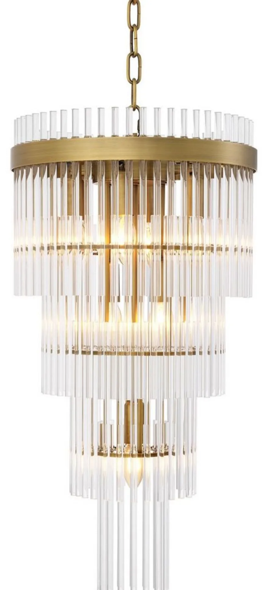 Casa Padrino Luxus Kronleuchter Antik Messingfarben Ø 35,5 x H. 68 cm - Moderner Metall Kronleuchter mit edlen Glasröhren - Luxus Kollektion
