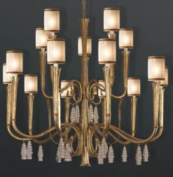 Casa Padrino Luxus Kronleuchter Antikgold Ø 145 x H. 140 cm - Handgefertigter Kronleuchter aus Schmiedeeisen mit Kristallbehang - Luxus Kollektion - Edel & Prunkvoll