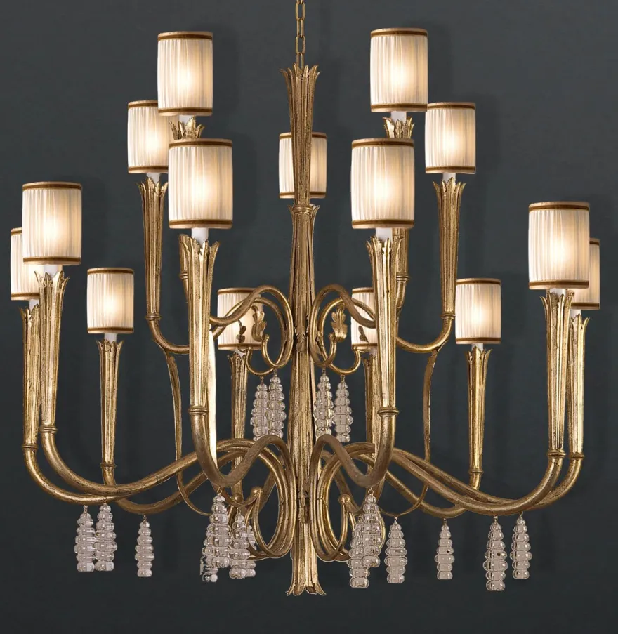 Casa Padrino Luxus Kronleuchter Antikgold Ø 145 x H. 140 cm - Handgefertigter Kronleuchter aus Schmiedeeisen mit Kristallbehang - Luxus Kollektion - Edel & Prunkvoll