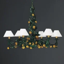 Casa Padrino Luxus Kronleuchter Grün Ø 76 x H. 68 cm - Handgefertigter Kronleuchter aus Schmiedeeisen mit Blattwerk - Luxus Kollektion - Edel & Prunkvoll