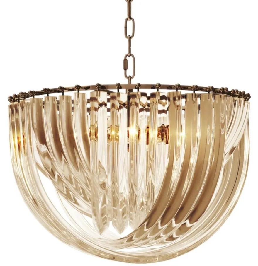 Casa Padrino Luxus Kronleuchter Champagnerfarben / Antik Messing Ø 50 x H. 33 cm - Luxus Kollektion