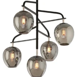 Casa Padrino Luxus Kronleuchter Schwarz / Silber / Grau 90,2 x 90,2 x H. 97,8 cm - Kronleuchter mit Glas Lampenschirmen - Luxus Qualität