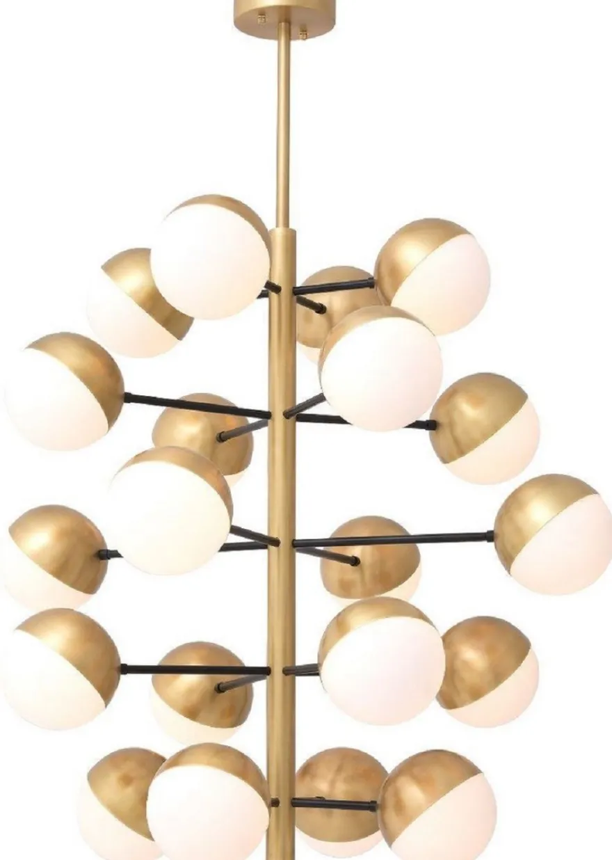 Casa Padrino Luxus Kronleuchter Antik Messingfarben / Weiß Ø 94 x H. 90 cm - Wohnzimmer Kronleuchter - Hotel Kronleuchter - Luxus Qualität