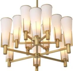 Casa Padrino Luxus Kronleuchter Antik Messingfarben / Weiß Ø 87 x H. 56,5 cm - Moderner Metall Kronleuchter mit Glas Lampenschirmen - Luxus Kollektion