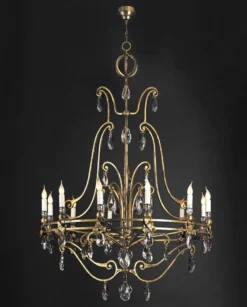 Casa Padrino Luxus Kronleuchter Antikgold Ø 120 x H. 160 cm - Handgefertigter Kronleuchter aus Schmiedeeisen mit Kristallbehang - Luxus Kollektion - Edel & Prunkvoll